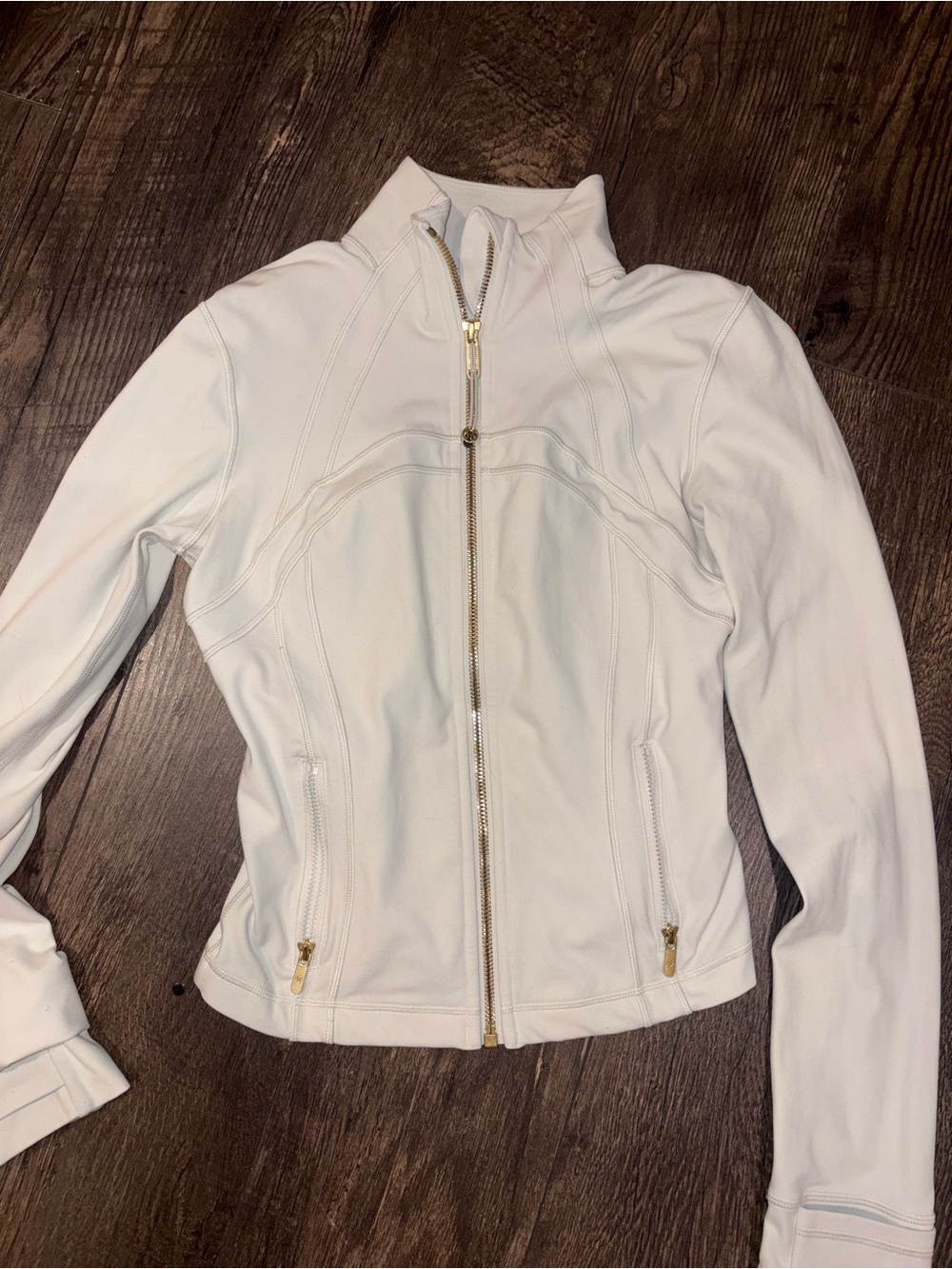 lululemon athletica White Zip-Up Bomber Jacket with Gold Hardware